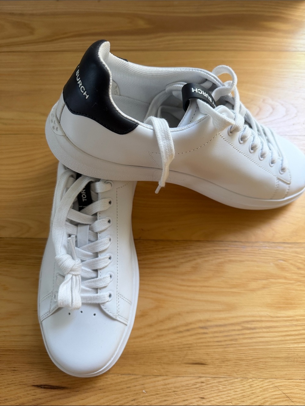 Tory Burch White Leather Low-Top Sneakers with Black Heel